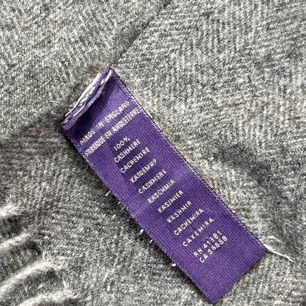 Ralph Lauren Scarf Adult Gray 100% Cashmere Fringe Made England Purple Label